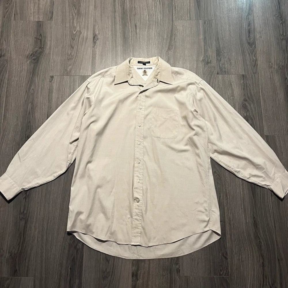 Vintage Tommy Hilfiger Men's 17 33-36 Ivory Cotton Crest Dress Shirt